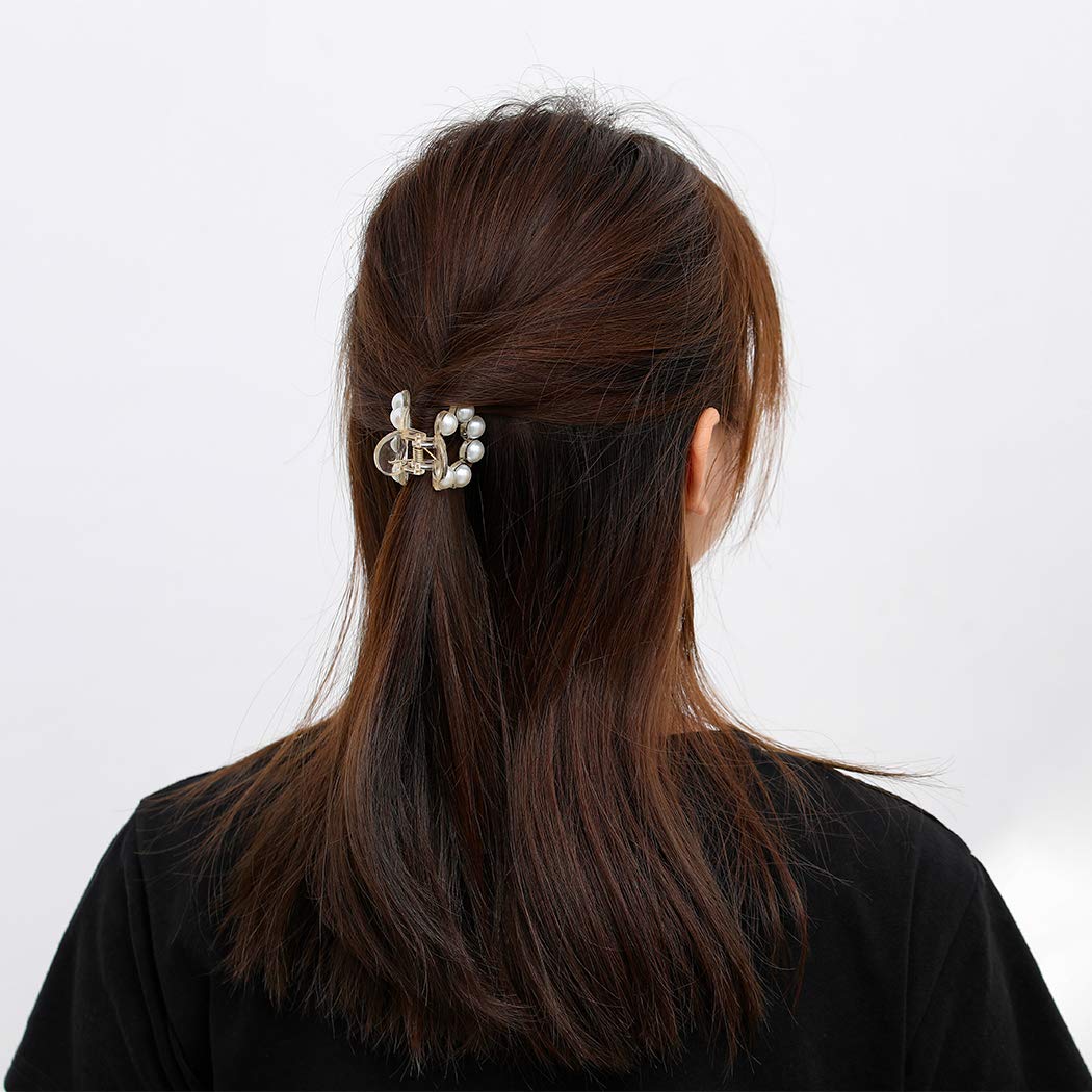 Brinie Hair Claw Clamps Champagne Pearl Hair Barrettes Medium Small Non Slip Clips Hair Accessories for Women and Girls (3 PCS)